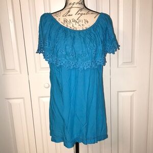 Intro. Turquoise Lace-Trimmed Blouse